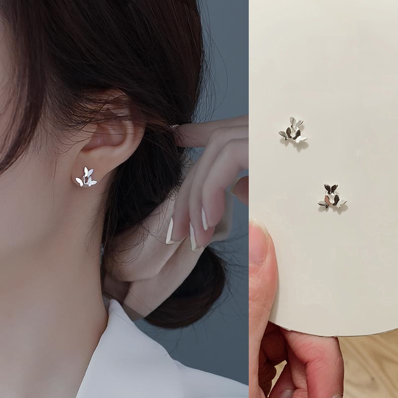 Roselife 1 Pasang Anting Tusuk Sterling Silver 925 Desain Kupu-Kupu / Bunga Hypoallergenic Untuk Wanita