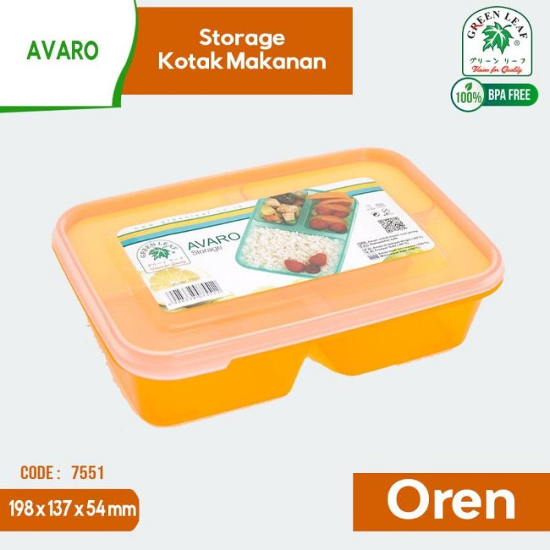 Kotak Makanan sekat 3 - green leaf lunch box 900ml - Kotak makanan avaro