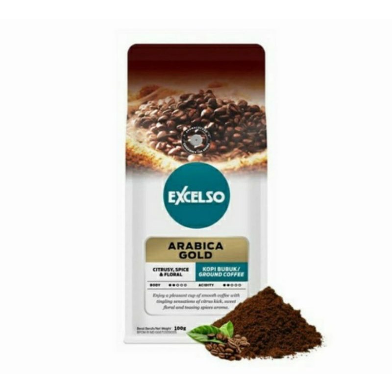

EXCELSO Coffee Arabica Gold Asli Kopi Bubuk Kemasan Praktis 100gr