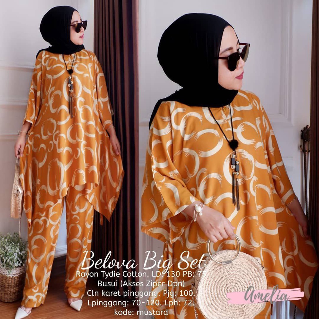 Belova Big Set - One Set Jumbo Rayon Batik Premium Waka Waka Setelan Wanita Celana Panjang Set Bigsize LD 140 cm