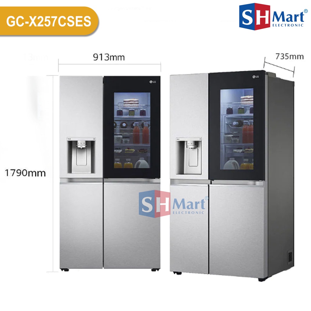 KULKAS LG SIDE BY SIDE KAPASITAS 674 LITER WITH DISPENSER GC-X257CSES INSTAVIEW DOOR IN DOOR INVERTER GARANSI RESMI (MEDAN)