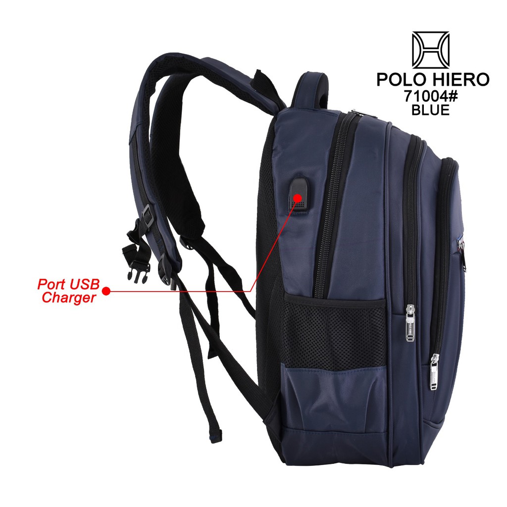 Tas Pria Polo Hiero 71004 Tas Backpack Sekolah Ransel Laptop (Free Extension USB + Rain Cover)