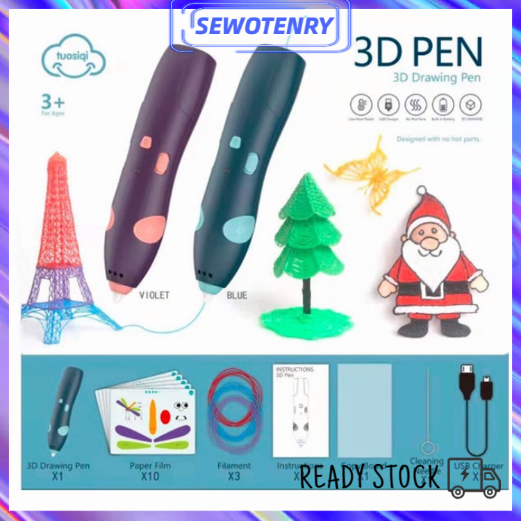 COD Wireless 3D Printing Pen 3D Printer Arts Pen Making Doodle Arts Crafts-Temperatur Rendah Free PCL Filament