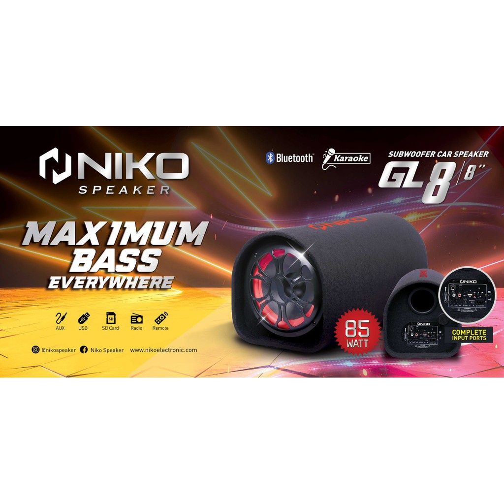 NIKO GL8 - Speaker Tabung 8 inch - Subwoofer Car speaker GL 8 - Bluettooh,Radio,USB/TF,Karaoke AC/DC MANTAP