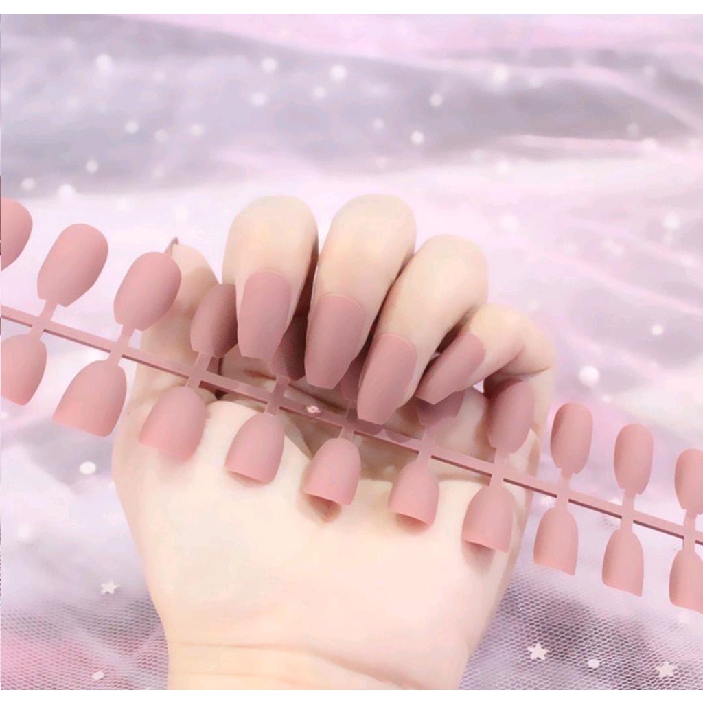 24pcs BALERINA FAKE NAILS / KIKU PALSU MATTE balerina short coffin kylie jenner matte doff kupal