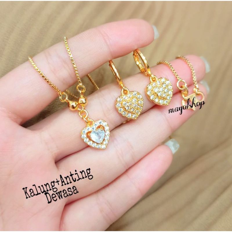 Set dewasa permata love zircon  termanis elok perhiasan wanita korea anti karat