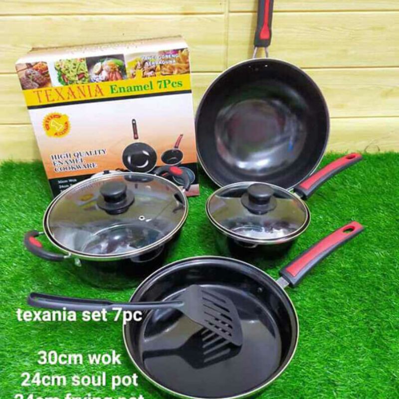 panci Set enamel -7 pcs hitam merk Texania