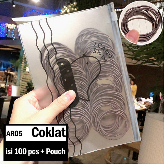 Ikat Rambut Karet Polos Elastis Gaya Korea Wanita / Karet Rambut / Karet Gelang Kucir isi 100pc MCO - AR05-Coklat