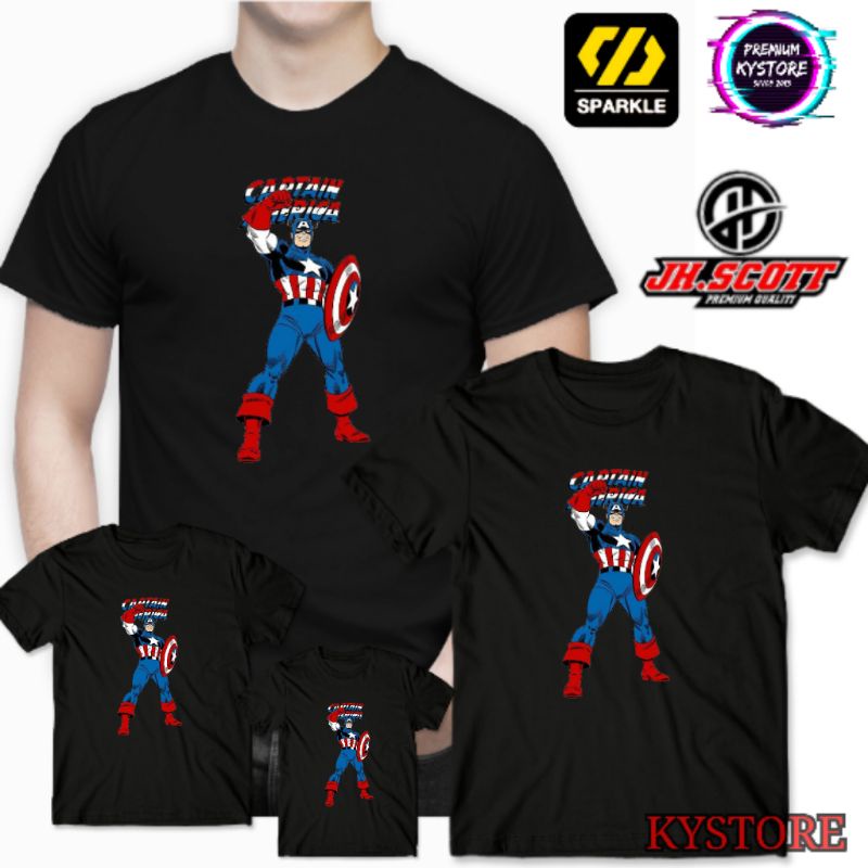 kaos anak dan dewasa pria motif captain america atasan - edisi family