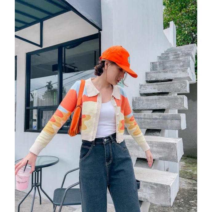 Charlotte.daily | Bretta | Orange Juice Lisa Blackpink Crop Cardigan Knit Rajut Polo Korean Style