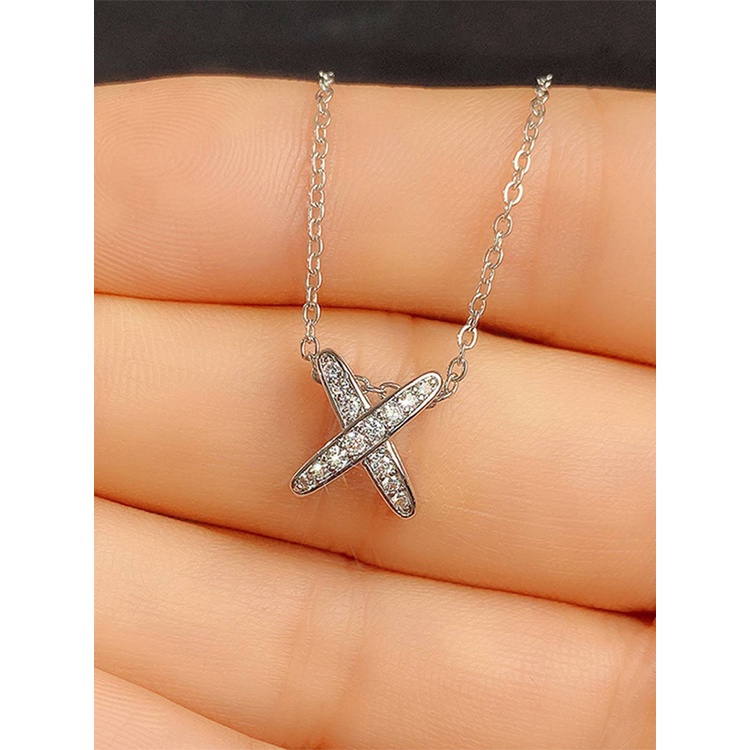 Kalung Rantai Klavikula Bahan Sterling Silver 925 Desain Huruf X Untuk Wanita