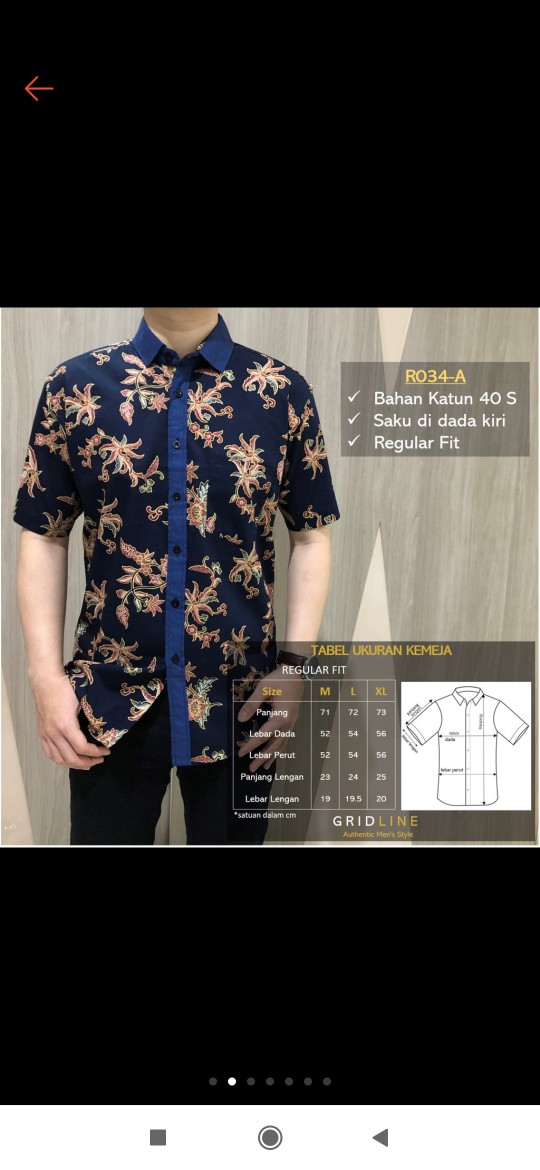 [gridline - R034-a] Kemeja Batik Pria Katun Lengan Pendek Regular Batik