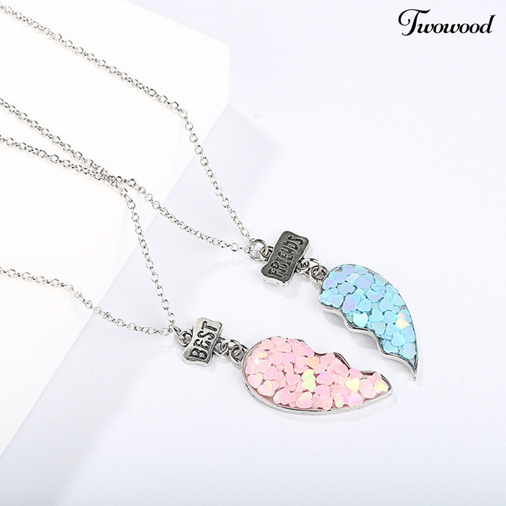 Twowood 2Pcs Couple Necklaces Sequin Stitching Heart Broken Jewelry Shiny All Match Necklaces Bracelets Jewelry Gifts