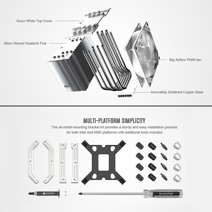 ID-COOLING SE-226-XT ARGB SNOW WHITE 120MM CPU Cooler HSF Intel / AMD