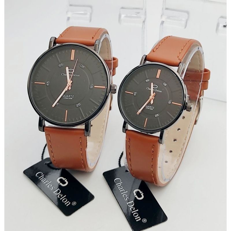 JAM TANGAN COUPLE CHARLES DELON STRAP KULIT