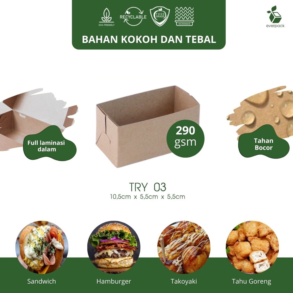 

TRAY (UKURAN 10.5x5.5x5.5 | 290GSM) | Kemasan Makanan | Takoyaki | Sandwich | Hamburger | Tahu Goreng | Egg Toast | Potato Ball | Kue Pukis