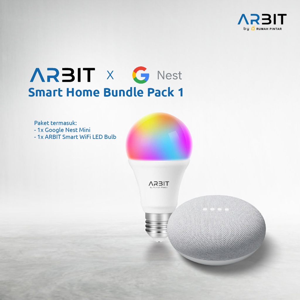 ARBIT Wifi Smart LED Bulb 9W RGB + WW/CW X Google Nest Mini 2 Garansi resmi