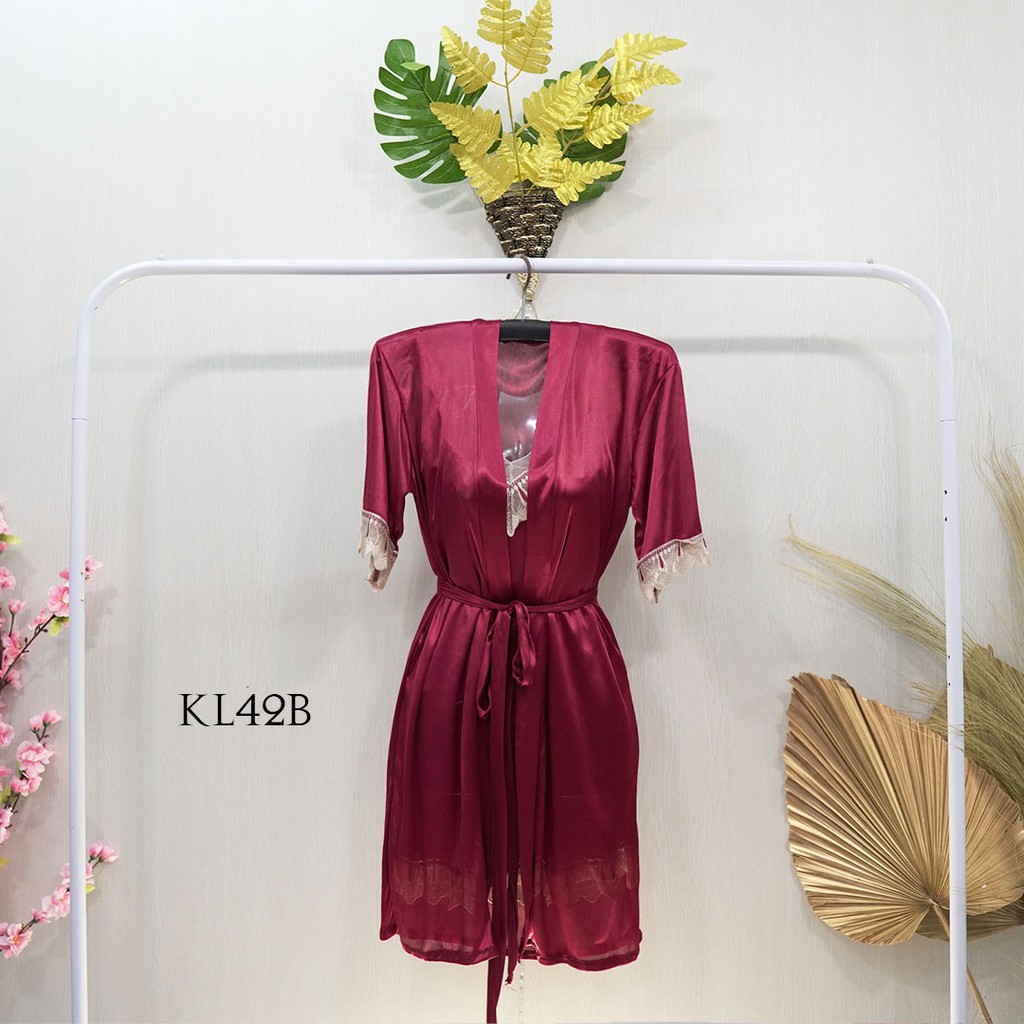 [PRODUK TERLARIS] LINGERIE SATIN BAJU TIDUR KIMONO SLEEPWEAR MAROON KL42B