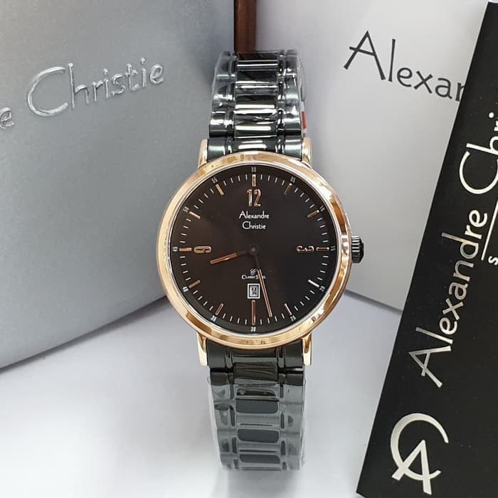 jam tangan wanita alexander cristie original ac8499 black rosegold