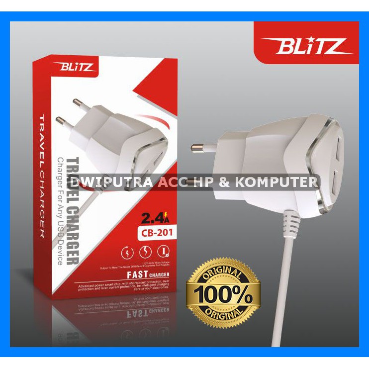 TRAVEL CHARGER BLITZ 2USB CB201/G85 2.4A QUICK CHARGING WITH CABLE ORIGINAL