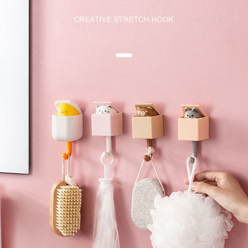 Hangers Gantungan Pintu Kamar Tidur Asrama, Gantungan Kunci Kartun Hewan dengan Perekat untuk Dekorasi Dinding, Topi Handuk Payung