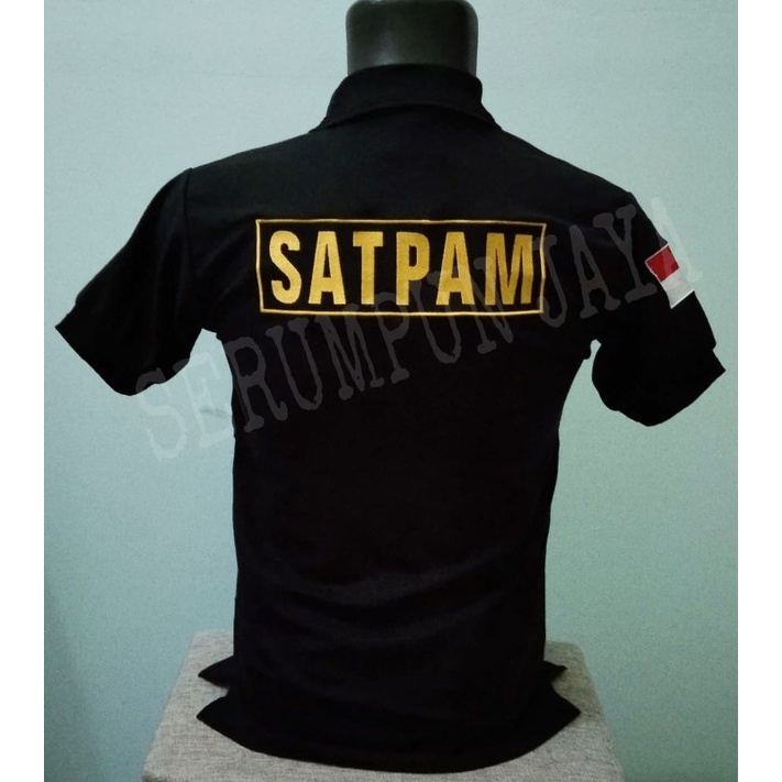 KAOS SATPAM - KAOS KERAH SATPAM HITAM LOGO KUNING FULL BORDIR