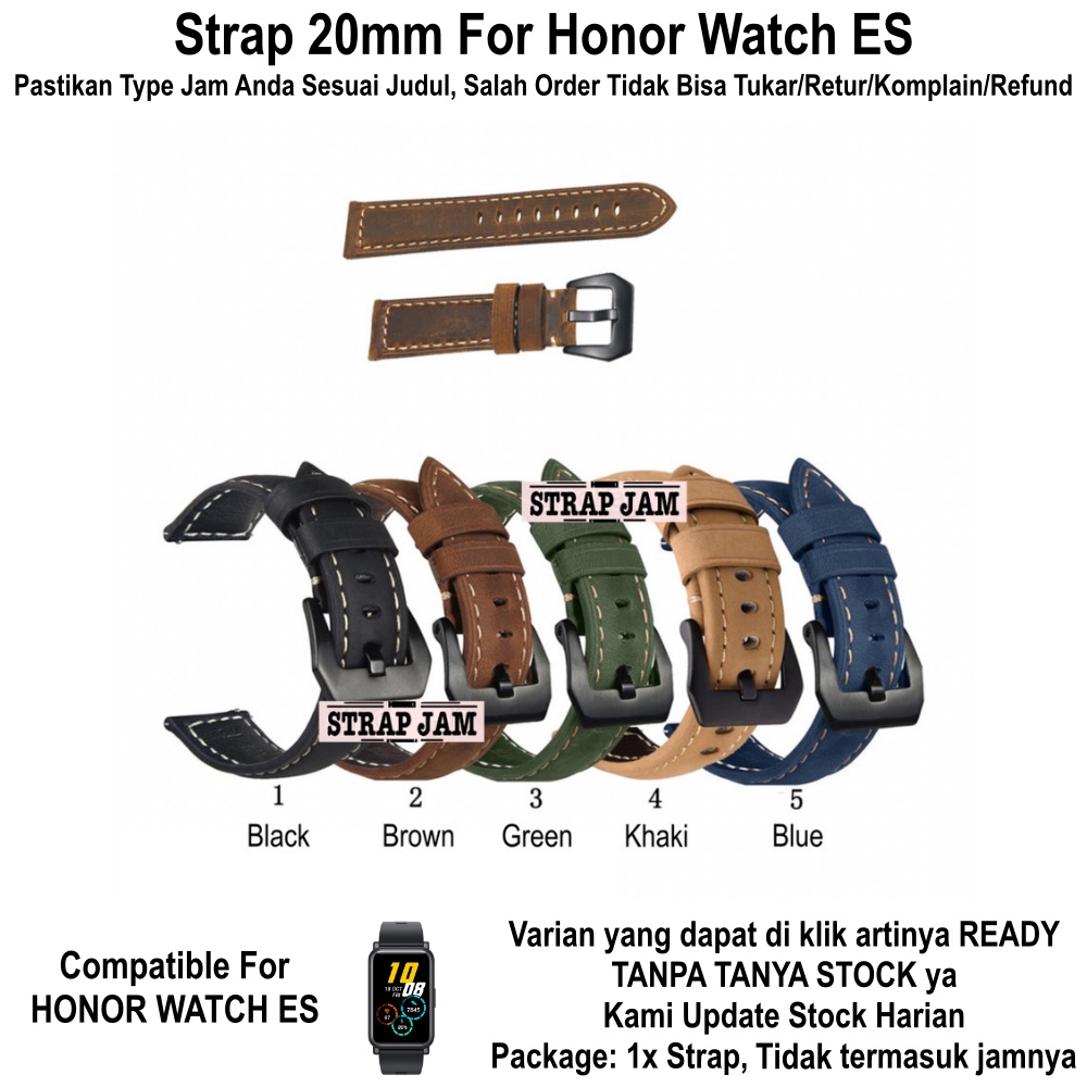 For Hnor Watch ES - Tali Jam Tangan 20mm Watch Strap Leather Kulit - Crazy Horse