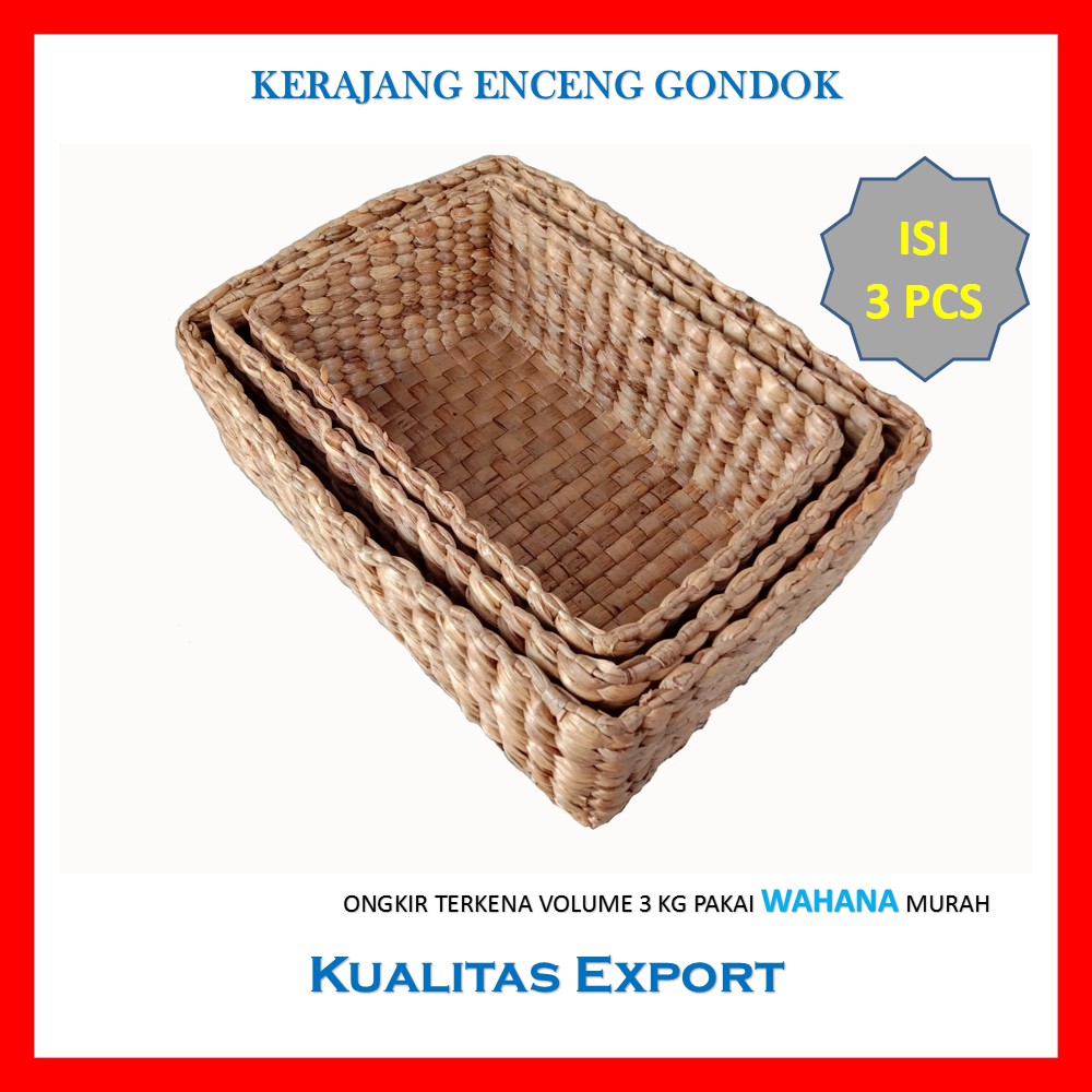 COD -  keranjang kotak serbaguna bahan enceng gondok set isi 3 / basket anyaman