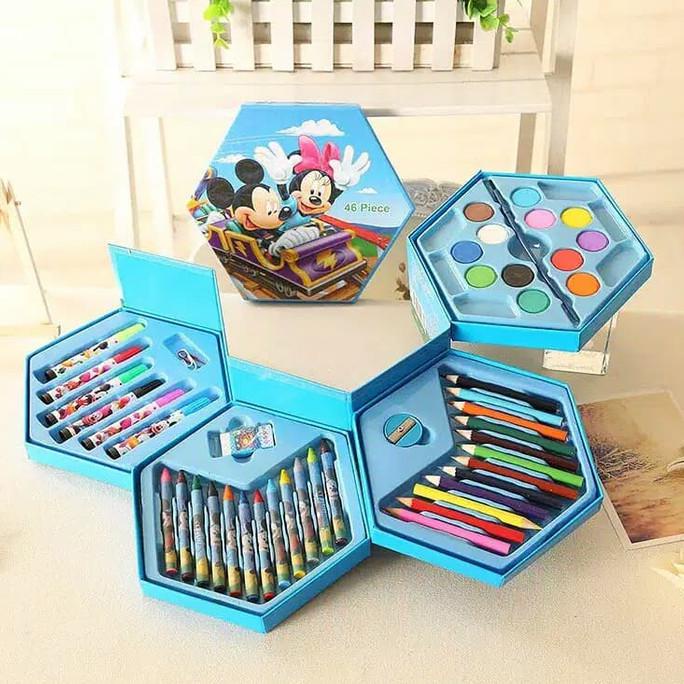 Jual CRAYON SET 4 IN1 MEWARNAI ANAK 46 PCS MOTIF KARTUN TERLENGKAP