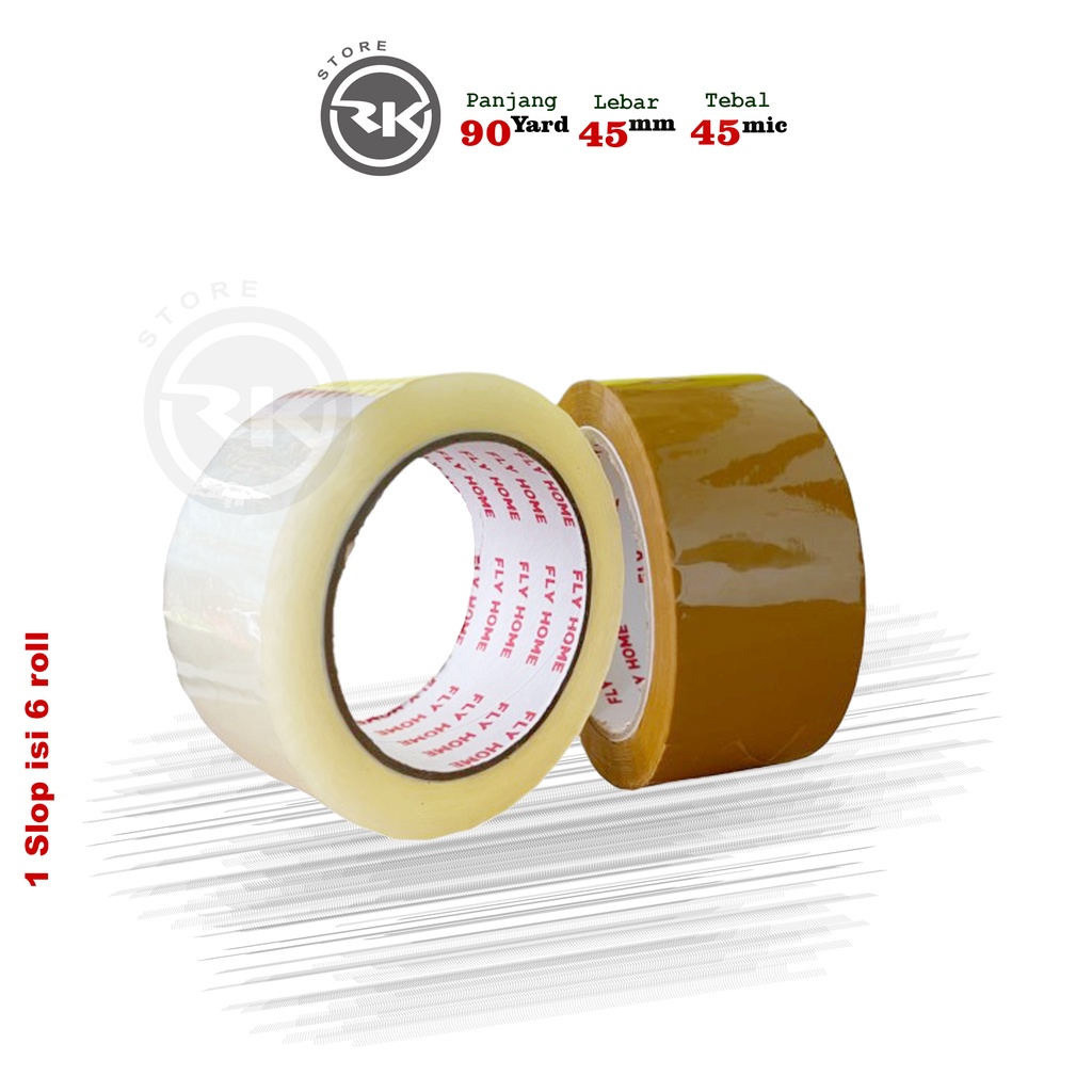 

FlyHome | Lakban 2Inch 45mm x 90Yrd 45 Micron Kualitas Highgrade | Daya Rekat Kuat & Murah | Sealtape | Selotip Bening atau Coklat Harga Lakban Murah