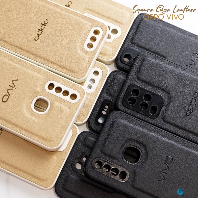 Leather Square Edge for OPPO REALME VIVO A12 A5S A11K A7 A53 A54 A15 A16 A1K C2 C12 C15 C20 C11 Y15 Y17 Y12 Y20 Y12i A74 A95 Y30 Y50 Y91 Y93 Y95 Y91C Y30 Y50