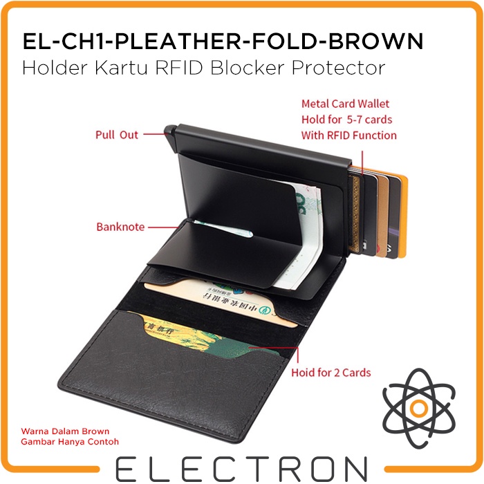 EL-CH1-PLEATHER-FOLD-BROWN Card Holder Kartu RFID Blocker Protector