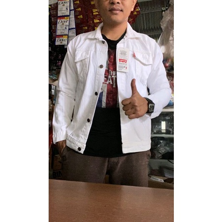 Denim Jacket Men Pure White  - Jaket Jeans Pria Putih - Jaket Jeans Leviss Putih - Jaket Leviss