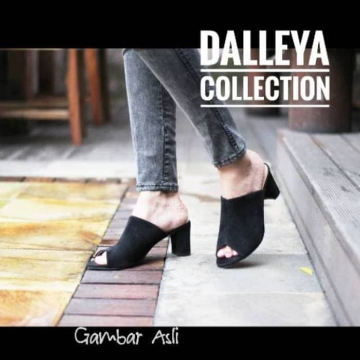 Sandal casual wanita selop hak tinggi nicole hitam 37 sepatu cewek murah sepatu heels cewek murah