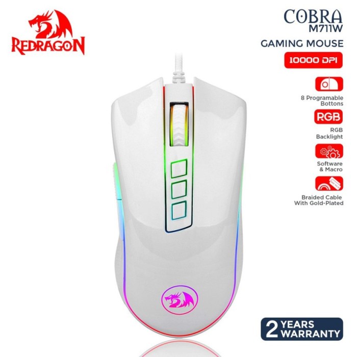 Redragon Gaming Mouse RGB COBRA WHITE - M711W