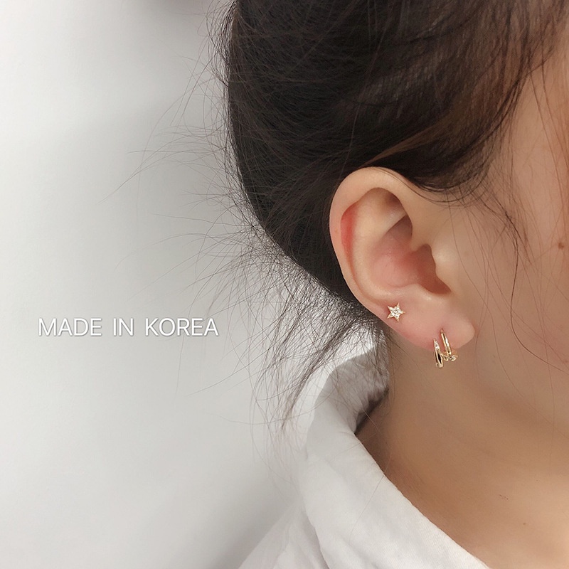 We Flower Korea 14K Emas CZ Zirkon Bintang Stud Anting Untuk Wanita Gadis Elegan Fashion Telinga Perhiasan Hadiah