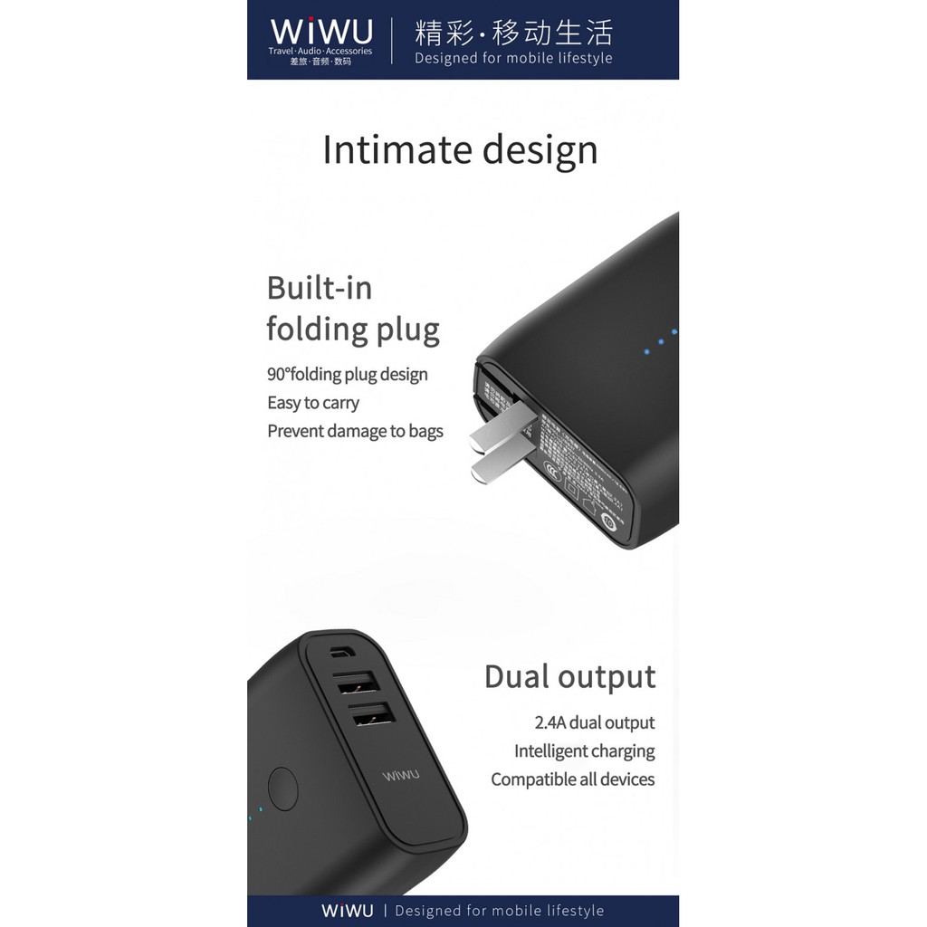 WIWU POWER CUBE HKL-USB37 - 2-in-1 Power Bank 5000mAh and Wall Charger