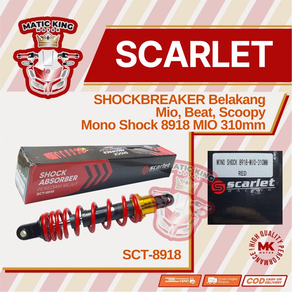 Mono Shockbreaker shock belakang Mio Sporty Smile M3 S Z Freego Gear Fino Soul GT 110 115 SCT-8918 310mm RED Scarlet Racing