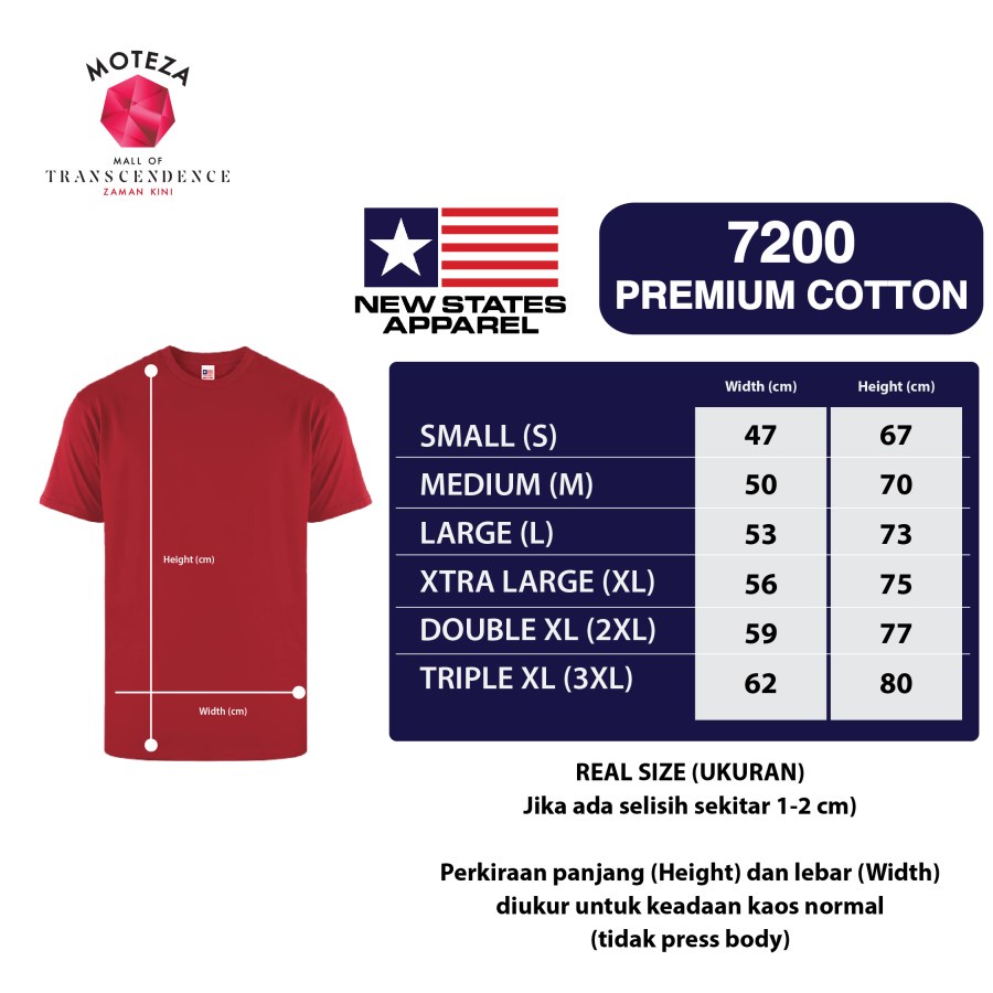 Kaos Polos Combed 24s - NSA Premium Cotton 7200 - 3XL XXXL - GROSIR