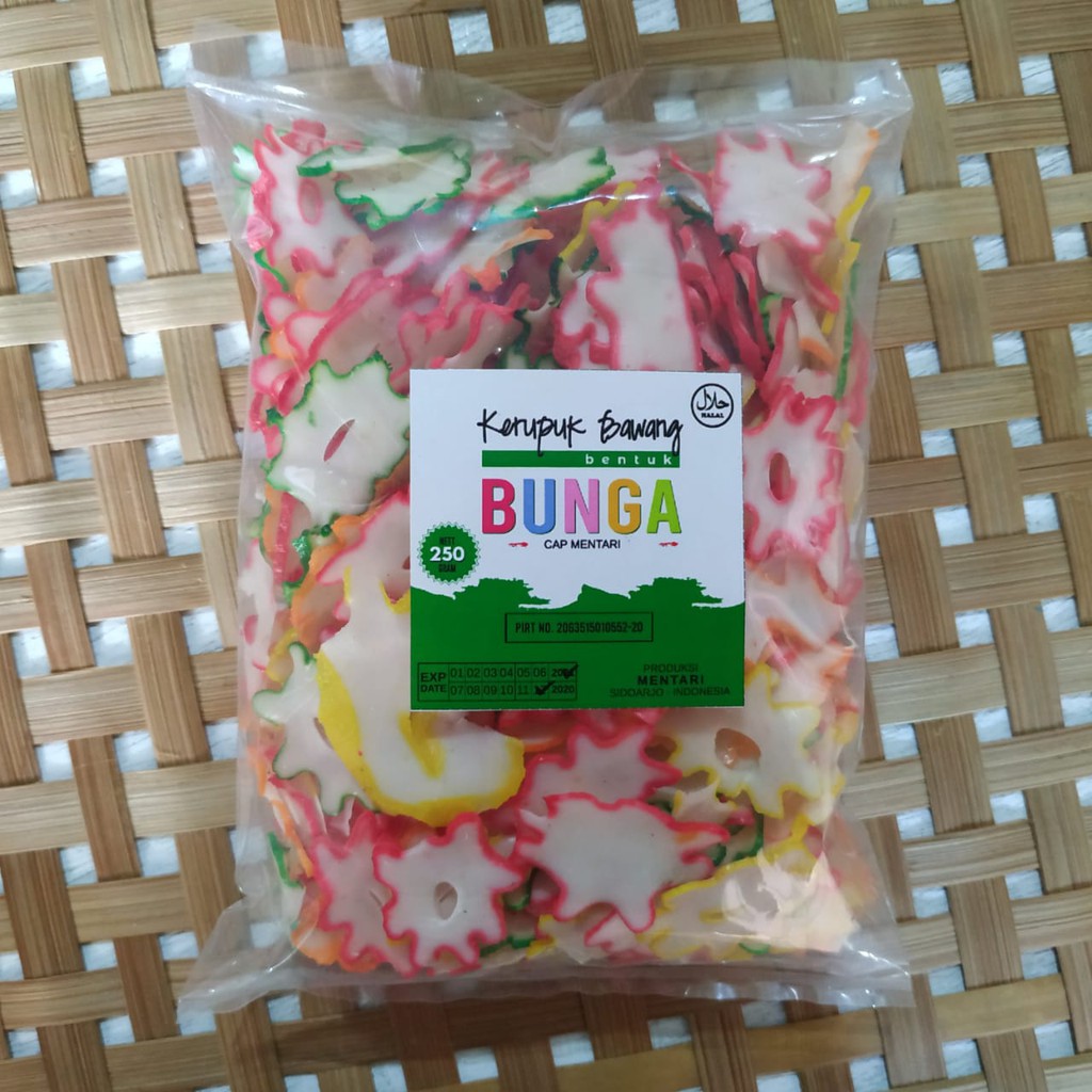 

KERUPUK BENTUK BUNGA/BINTANG Krupuk Bawang TERSANJUNG Mentah Warna Warni Gurih Enak Renyah 250 gr