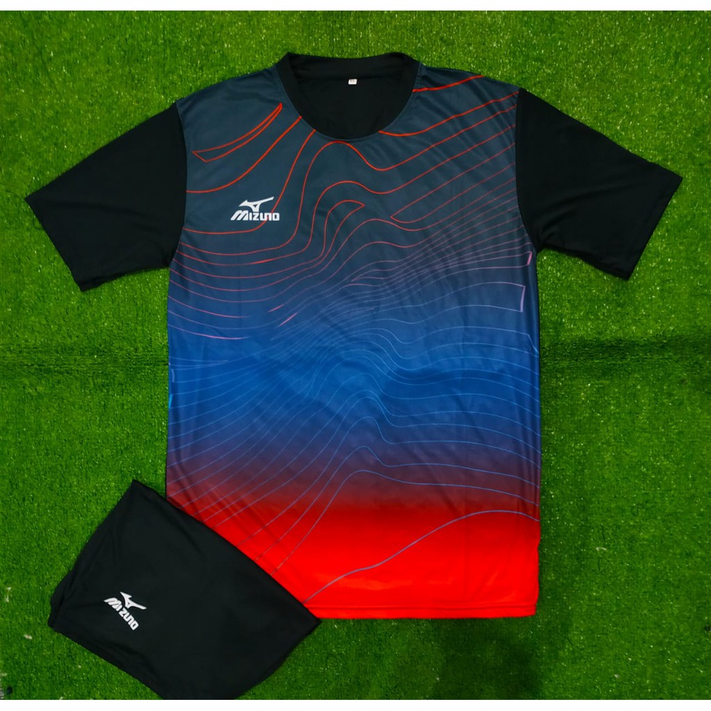 1 SET PAKAIAN OLAHRAGA PRIA BAJU FUTSAL KAOS LARI BAJU JOGGING MURAH BADMINTON VOLLY MIZUNO GROSIR