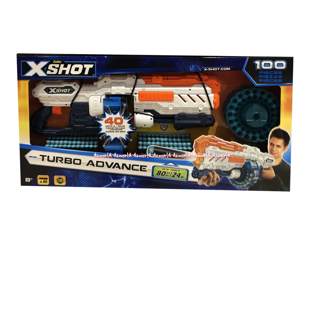 Zuru Xshot Turbo Advance Pistol Mainan X shot Zurru Model Peluru Putar Putih Orange