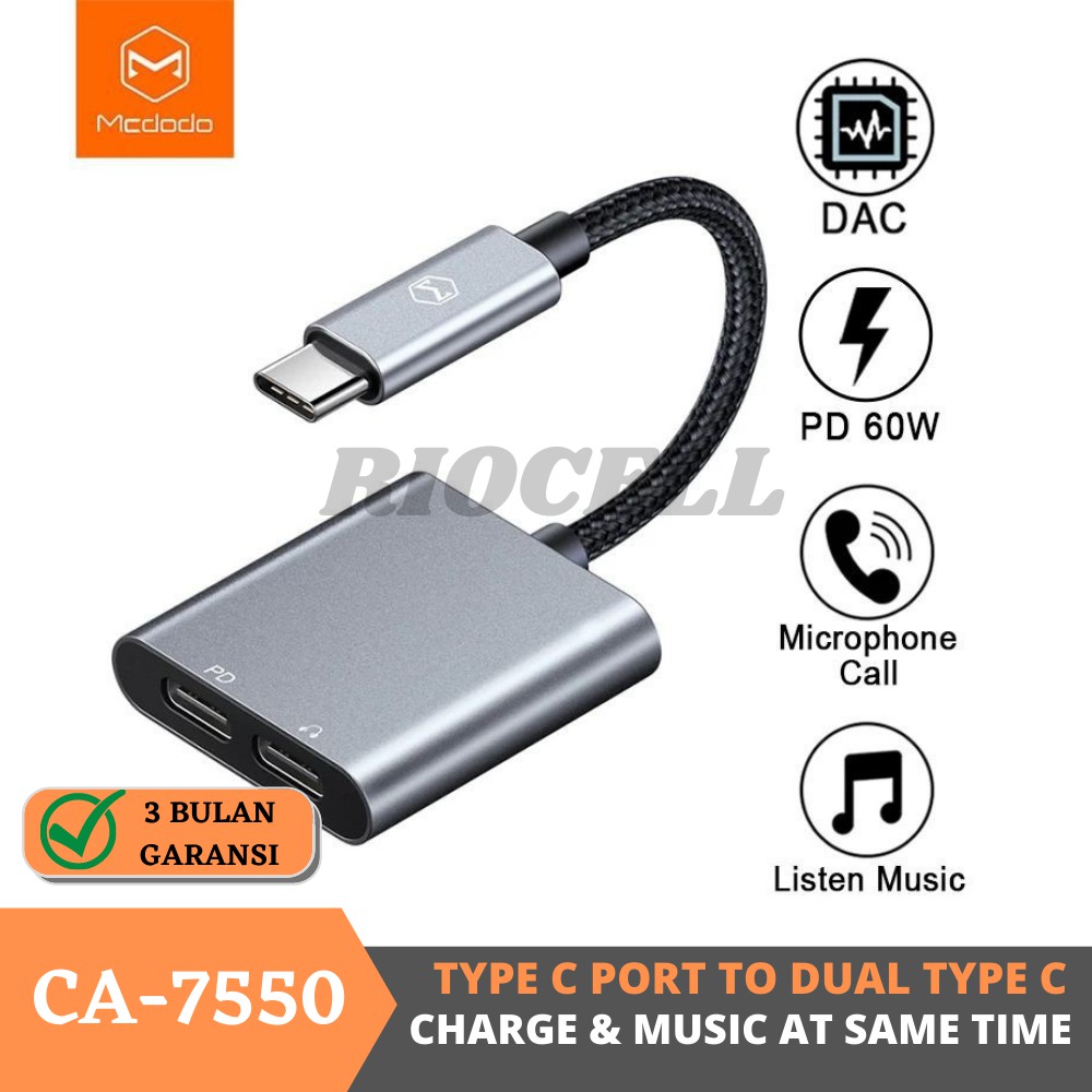 Mcdodo Audio Converter Type C to Dual USB Type C Charger 60Watt &amp; Headset