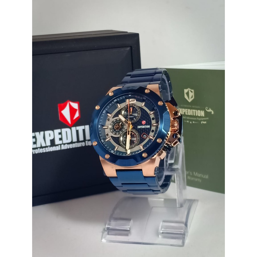 JAM TANGAN PRIA EXPEDITION E 6751 / E6751 ROSEGOLD BLUE ORIGINAL