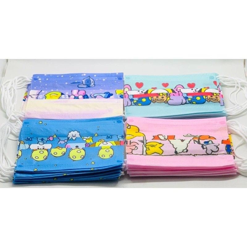 MASKER ANAK KARAKTER BT21 3 PLY / MASKER ANAK BT21 PREMIUM QUALITY / DISPOSABLE MASK KIDS BT21 KOREA