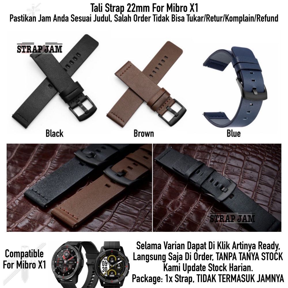 Modern Tali Jam Tangan Mibro X1 - Strap 22mm Quick Release Leather Kulit Black Buckle