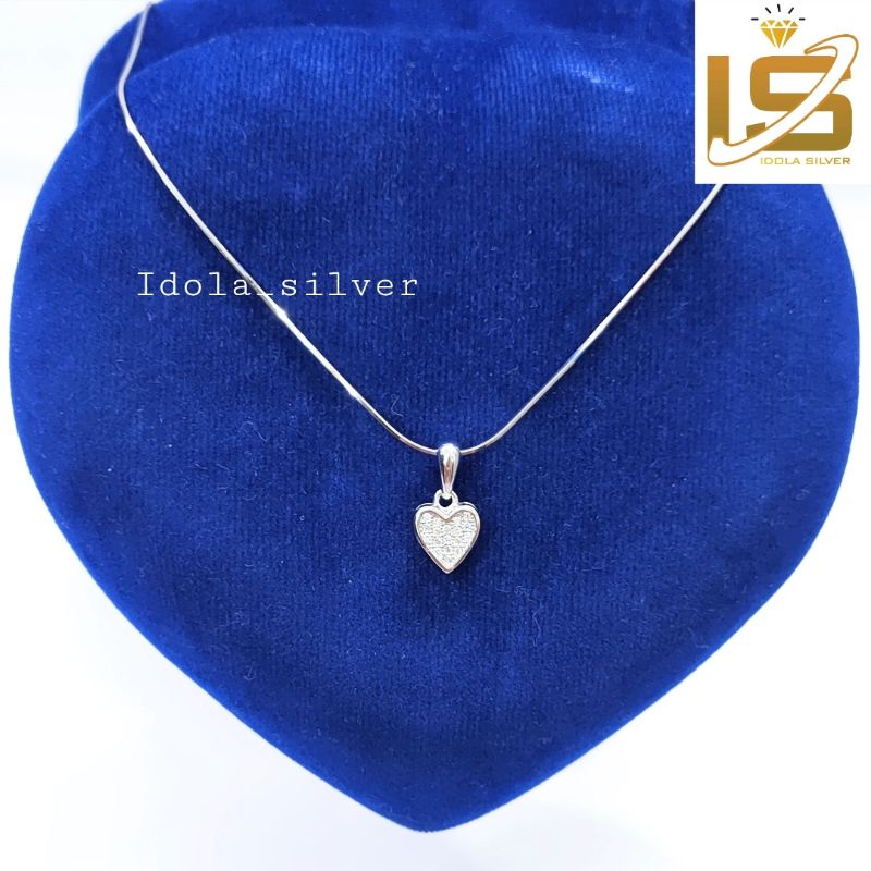 KALUNG PERAK ASLI SILVER WANITA DEWASA 925 LAPIS EMAS PUTIH MODEL LIONTIN LOVE - PERHIASAN PERAK WANITA