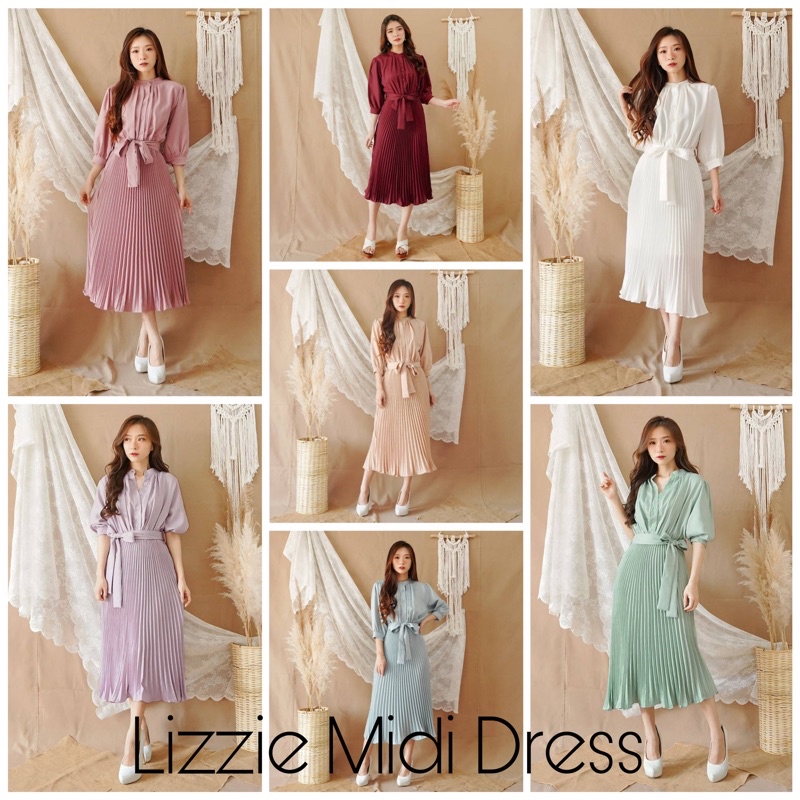 Lizzie Midi Dress / Casual Dress / Midi Dress Wanita - Dress Formal - Dress Korea - Baju wanita / Pl