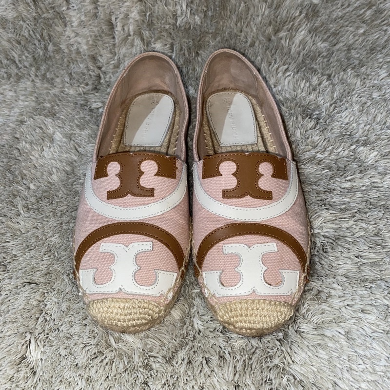 TORY BURCH TB Poppy Espadrille Shell Pink Size 6.5 Preloved NO BOX