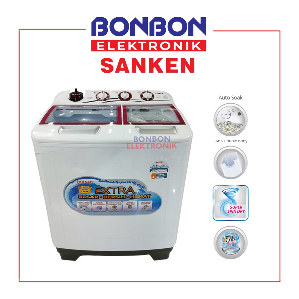 Sanken Mesin Cuci 2 Tabung 9KG TW 1125 GMR / TW1125GMR